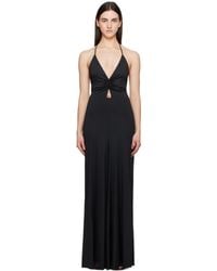 Victoria Beckham - Robe Longue Noire À Col En V Et À Effet Ruché - Lyst