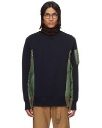 Sacai - Navy & Khaki Paneled Sweatshirt - Lyst