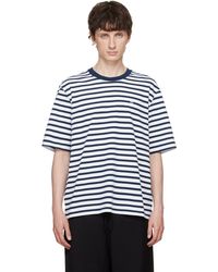 Ami Paris - T-Shirt Droit Blanc Et Bleu Marine À Rayures Marinières Et À Logo Ami De Cœur - Lyst