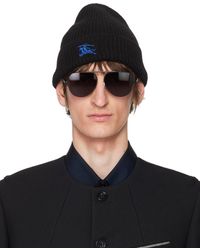 Burberry - Bonnet noir en tricot côtelé de cachemire - Lyst