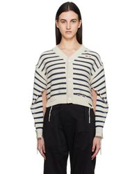 MM6 by Maison Margiela - Cardigan Blanc Cassé Et Bleu Marine À Col En V - Lyst