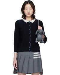 Thom Browne - Merino Wool Bobble Stitch Lace Trim Cardigan - Lyst