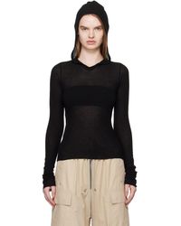 Rick Owens - Pull À Capuche Écourté À Manches Longues Noir En Tricot Côtelé - Lyst