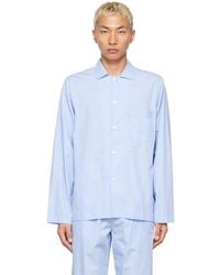 Tekla Poplin Pyjama Shirt - Blue