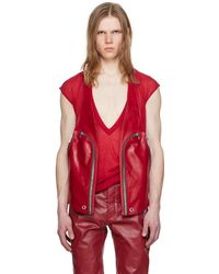 Rick Owens - Veste rouge en cuir à poches bauhaus - Lyst