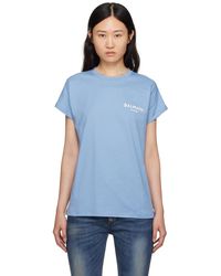 Balmain - T-shirt bleu à logo floqué - Lyst