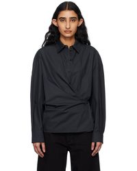 Lemaire - Chemise Cache-Cœur Noire À Col Classique - Lyst