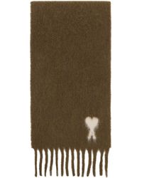 Ami Paris - Écharpe Brune En Flanelle D'Alpaga À Logo Ami De Cœur - Lyst
