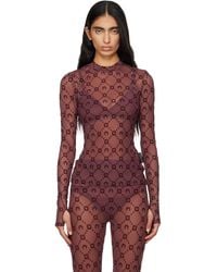 Marine Serre - Burgundy Moonogram Mesh Flock T-Shirt - Lyst