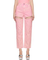 Area - Pink Crystal Slit Jeans - Lyst