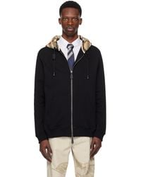 Burberry - Pull À Capuche Noir En Coton À Carreaux Et À Glissière - Lyst