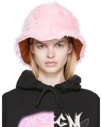 MSGM - Pink Faux-fur Bucket Hat - Lyst