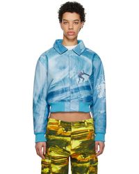ERL - Blue Graphic Leather Bomber Jacket - Lyst