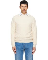 Drake's - Off- Brushed Shetland Cable Knit Sweater - Lyst