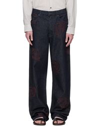 Dries Van Noten - ネイビー Embroidered Pattern ジーンズ - Lyst
