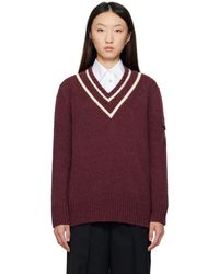 Moncler - Burgundy Padded V-Neck Sweater - Lyst