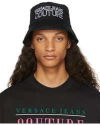 Versace - Black & White Embroidered Logo Bucket Hat - Lyst