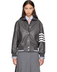 Thom Browne - Leather 4-Bar Oversized Blouson Jacket - Lyst