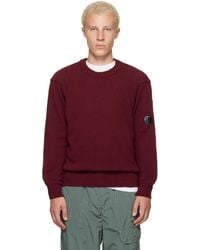 C.P. Company - Burgundy Lambswool Lens Crewneck Contrast Sweater - Lyst