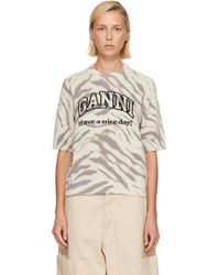 Ganni - Off- Graphic Wool Printed T-Shirt - Lyst