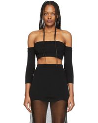 McQueen - Pull noir en tricot côtelé à épaules dénudées - Lyst