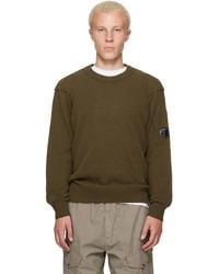 C.P. Company - Khaki Lambswool Lens Crewneck Contrast Sweater - Lyst