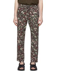 Dries Van Noten Burgundy Floral Drawstring Trousers - Multicolour