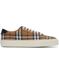 Burberry - Check Canvas & Calfskin Sneakers - Lyst