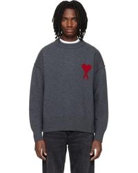 Ami Paris - Wool Contrasted Ami De Coeur Crewneck Sweater - Lyst