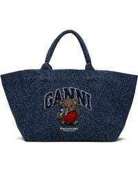 Ganni - Xxl Bear Tweed Denim Shopper Tote - Lyst