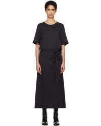 Lemaire - Robe T-Shirt Midi Bleu Marine À Ceinture Et À Col En Tricot Côtelé - Lyst