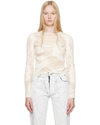 MM6 by Maison Martin Margiela - Off- Slashed Gauge 14 Crewneck Sweater - Lyst