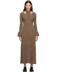 ROKH - Robe Longue Brune À Panneaux Entrecroisés - Lyst