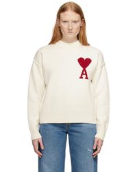 Ami Paris - Off-white Red Ami De Cœur Sweater - Lyst