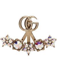 Gucci - Boucle d'oreille unique dorée à ornements en verre et à logo gg - Lyst