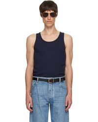 Bottega Veneta - Débardeur Bleu Marine En Tricot Côtelé Extensible De Coton - Lyst