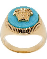 Versace - Gold & Blue Medusa biggie Ring - Lyst