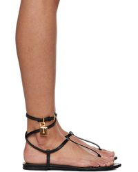 Tom Ford - Black Shiny Leather Padlock Thong Sandals - Lyst