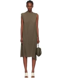 Issey Miyake - Khaki Soft Fold Pleats Midi Dress - Lyst
