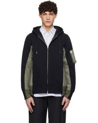 Sacai - Khaki Sponge Sweat X Nylon Twill Hoodie - Lyst