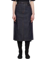 Sacai - ネイビー パネル デニム ミディアムスカート - Lyst