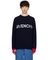 Givenchy - Pull bleu marine à logo en tricot jacquard - Lyst