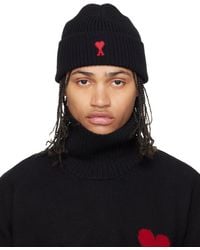 Ami Paris - ブラック Contrasted Ami De Coeur ウール ビーニー - Lyst