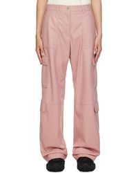 MSGM - Pantalon rose en cuir synthétique à poches cargo - Lyst