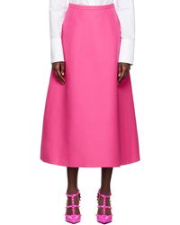 Valentino - Jupe midi rose en étoffe crepe couture - Lyst