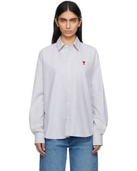 Ami Paris - Chemise Bleu Et Blanc En Coton À Logo Ami De Cœur Et À Boutons - Lyst