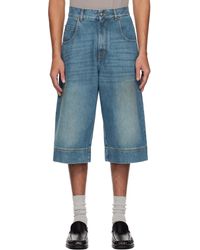 Palm Angels - ブルー Lasered Curved Logo デニムショートパンツ - Lyst