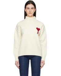 Ami Paris - Off- Contrasted Ami De Coeur Funnel Neck Sweater - Lyst