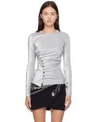 Rabanne - Silver Draped Long Sleeve T-shirt - Lyst