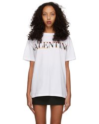Valentino - T-shirt blanc en coton à logo brodé - Lyst